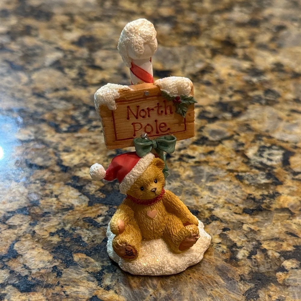 Hallmark Holiday Bear with Red Santa Hat and North Pole Sign